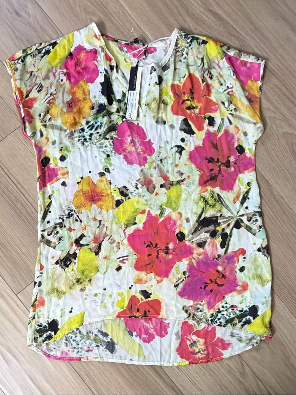 Renuar Floral Print Combo Paradise Blouse/Dress V-Neck Sz 8 NWT $108 Retail